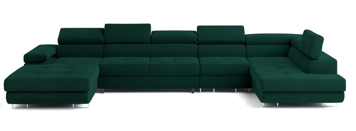 WOHNLANDSCHAFT VELORA R-S Grün Velours-Stoff mit Schlaffunktion - Grün, Holz (419/90/202cm) - MASSENO