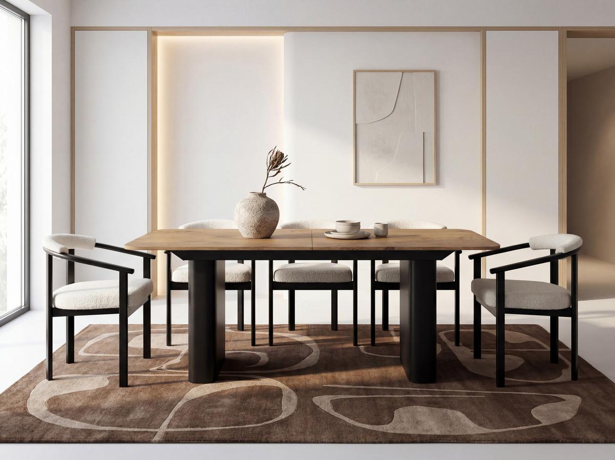 ESSTISCH Riven rechteckig ausziehbar verlängerbar mit Butterfly-Auszug, Eiche Hell Braun 180-276/90/76 cm - Eichefarben/Schwarz, Holzwerkstoff/Metall (90/276/76cm) - WFL GROUP