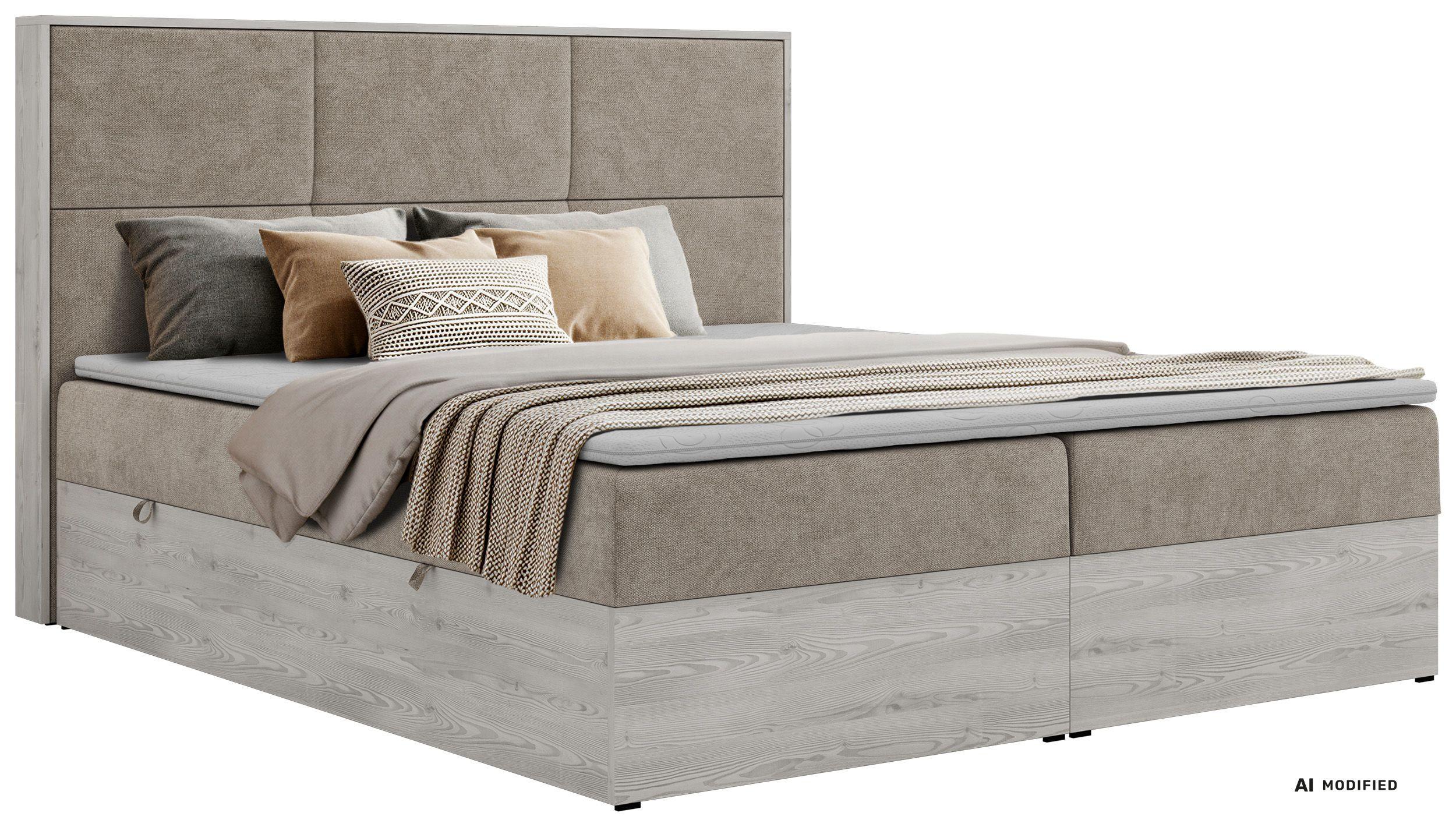 BOXBETT DELNOR 180/200 - Greige Stukture - Topper T25 - H3 - Greige/Schwarz, Kunststoff/Textil (180/200cm) - MKS