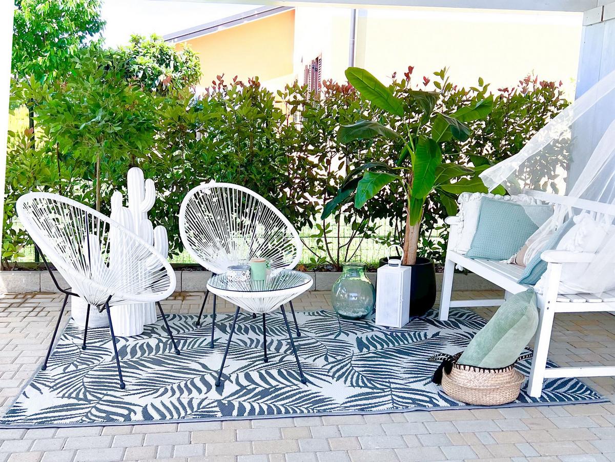 BALKONSET 2-Sitzer Rattan weiß Acapulco II - Schwarz/Weiß, Kunststoff - Beliani