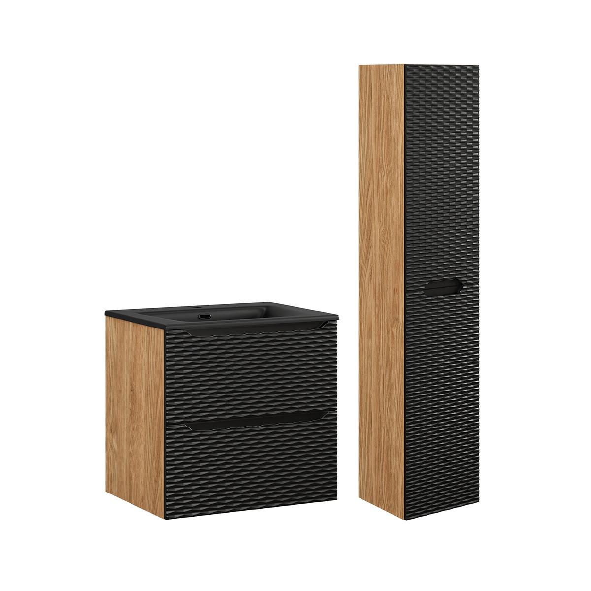 BADMÖBEL 60cm Elora 2er-Set Schwarz und Holz - Schwarz, Holzwerkstoff (60/57/46cm) - Petits-meubles
