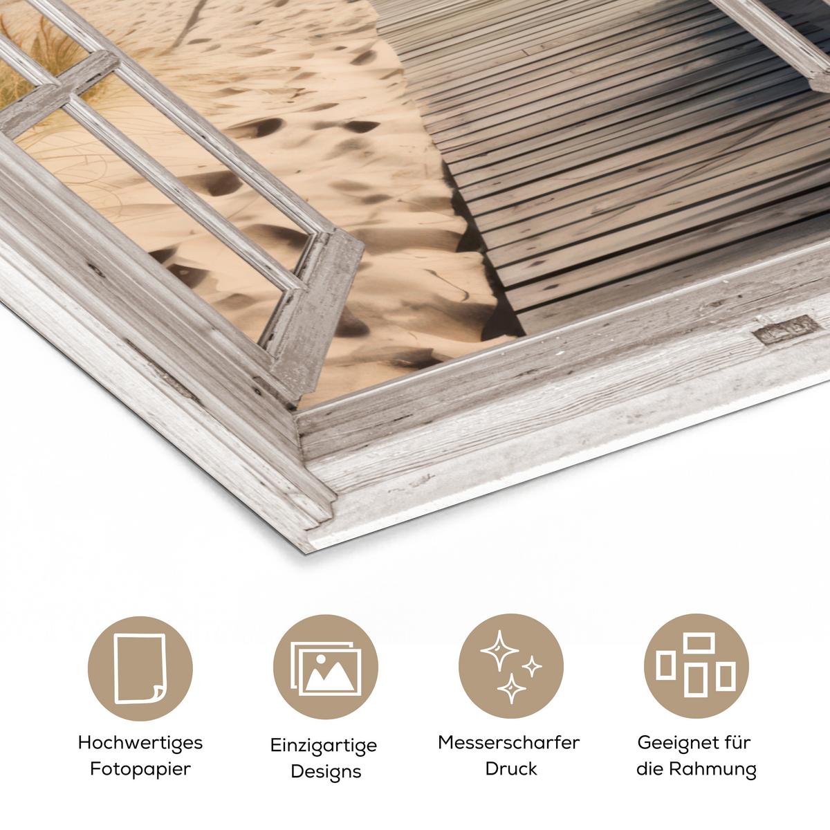POSTER Fenster - Meer - Küste - Natur - Ausblick - Strand - Wattenmeer Room Decor 20x30 cm - Beige, Papier (20/30/0.1cm) - MuchoWow