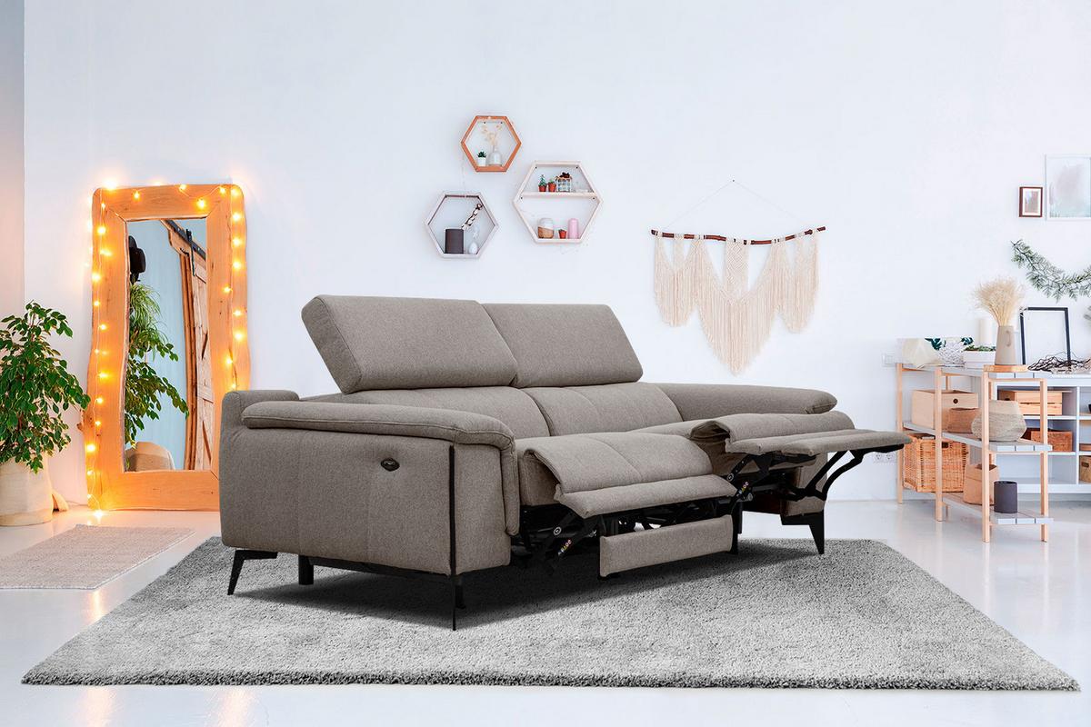 RELAXSOFA MATERA 3-Sitzer mit 2 Relaxfunktionen, taupe - Taupe/Schwarz, Holzwerkstoff/Textil (212/82/103cm) - Wozimo