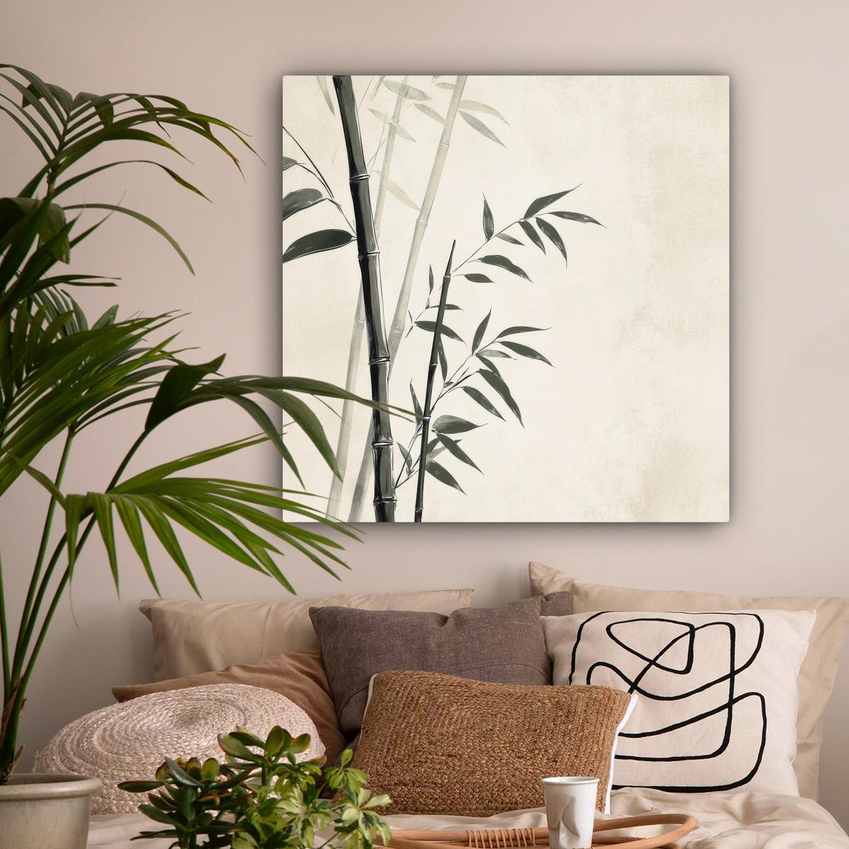 LEINWANDBILD Japandi - Bambus - Beige Deko Groß 90x90 cm - Eukalyptusholzfarben, Textil (90/90cm) - MuchoWow