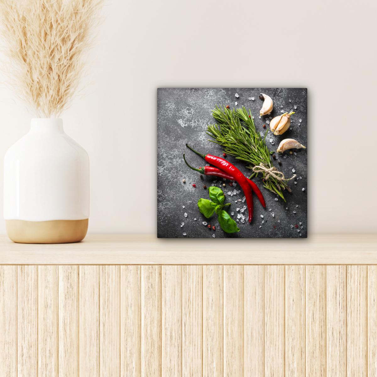 LEINWANDBILD Pfeffer - Kräuter - Gewürze - Beton Deko Wohnzimmer 20x20 cm - Dunkelgrau, Textil (20/20cm) - MuchoWow