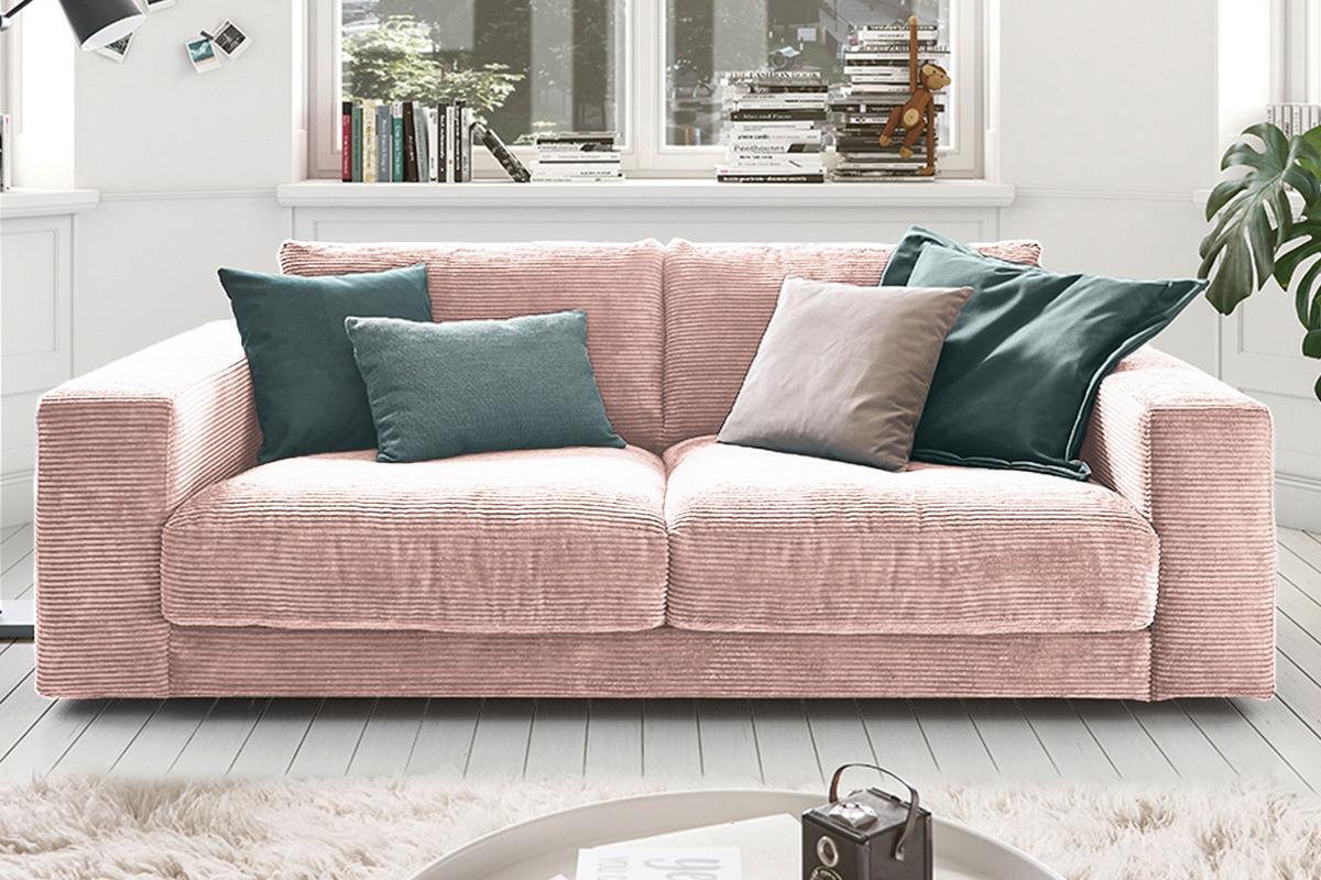 SOFA 2-SITZER MADELINE Pink Cord - Schwarz/Rosa, Kunststoff/Textil (230/85/127cm) - KAWOLA