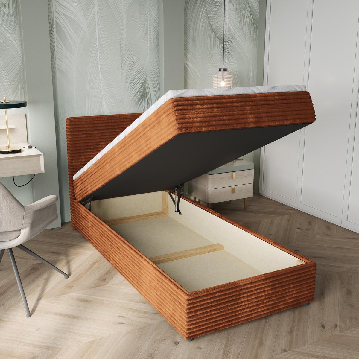 BOXBETT PISA 90 90x200 cm mit Matratze und Topper, H2+H3 - Braun - Braun, Holz (90/200cm) - MASSENO