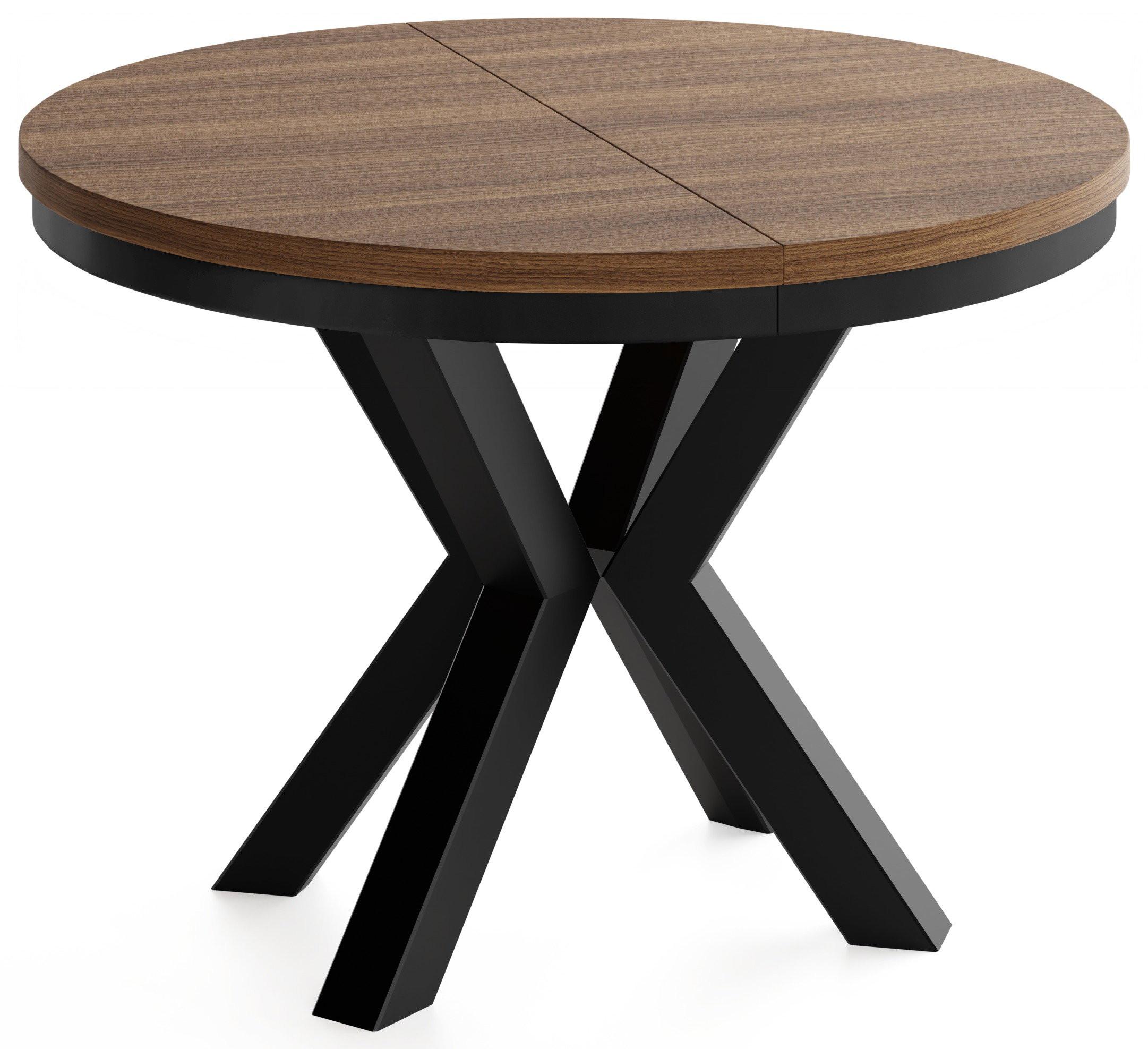 ESSTISCH Clara runder ausziehbarer, Nussbaum Braun 120-200/120/76 cm - Walnussfarben/Schwarz, Holzwerkstoff/Metall (120/200/76cm) - WFL GROUP