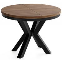 ESSTISCH Clara runder ausziehbarer, Nussbaum Braun 100-180/100/76 cm - Walnussfarben/Schwarz, Holzwerkstoff/Metall (100/180/76cm) - WFL GROUP