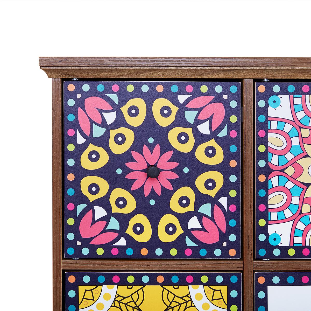 KOMMODE Dunkler Holzfarbton Kuma - Blau/Pink, Holzwerkstoff (79/92/40cm) - Beliani