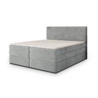 BOXSPRINGBETT MATERN 200x200 cm mit Matratze und Topper, H2+H3 - Hellgrau - Hellgrau, Holz (200/200cm) - MASSENO