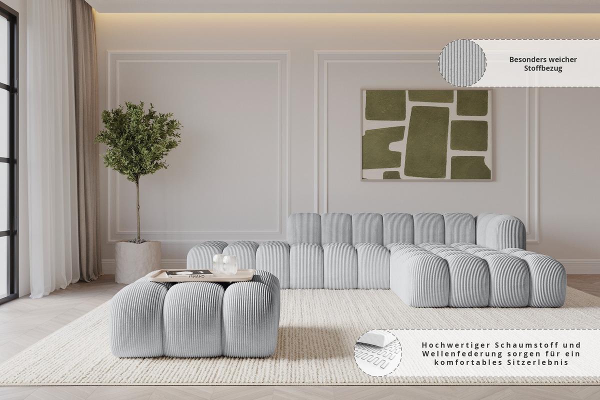 POUF OLEA-PUF 91x87x44 cm Grau Cord Modular Sitzhocker - Dunkelgrau/Schwarz, Holzwerkstoff/Kunststoff (91/44/87cm) - ALTDECOR