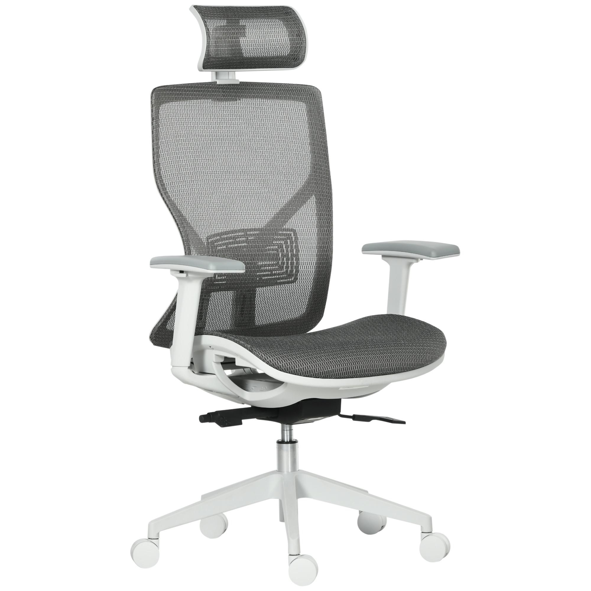 BÜROSTUHL Schreibtischstuhl höhenverstellbar mit 3D-Armlehne 3 Stufen Mesh Grau - Grau, Kunststoff (65/128/67cm) - Vinsetto