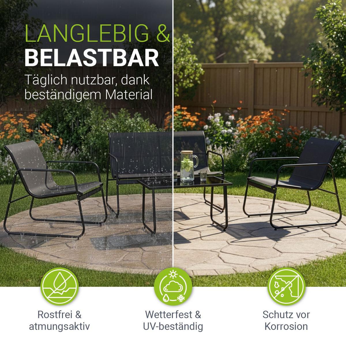 GARTENMÖBELSET Genua 4-tlg. Anthrazit - Anthrazit, Metall - Juskys