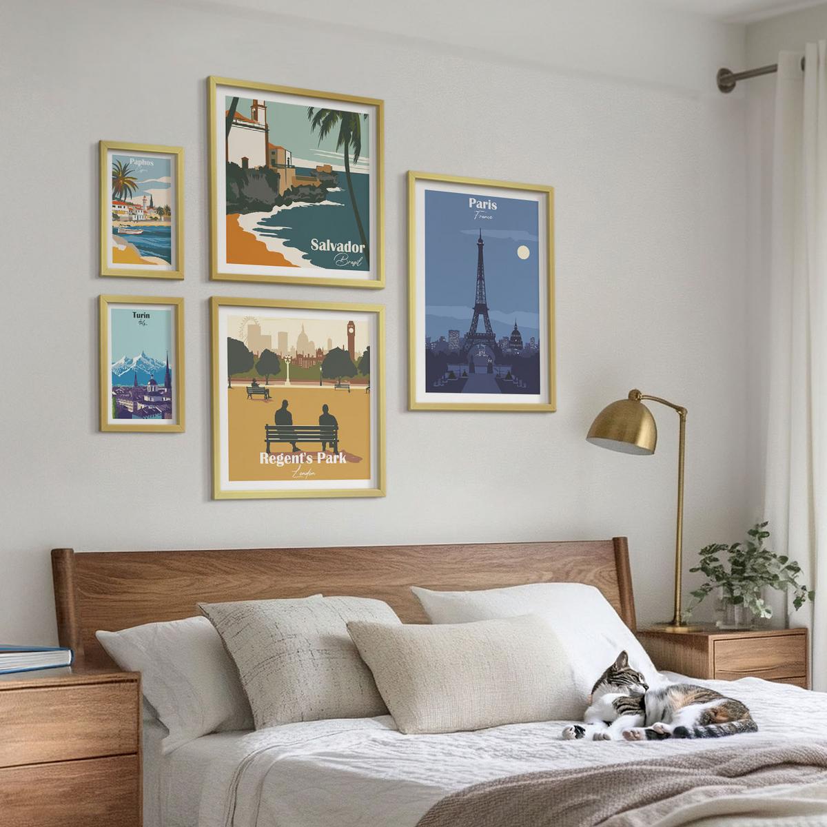 BILDER SET 5er Set - 50x50 cm & 20x30 cm & 40x60 cm Goldrahmen - Touristische Küstenlandschaften - Goldfarben, Kunststoff (40/60cm) - TULUP