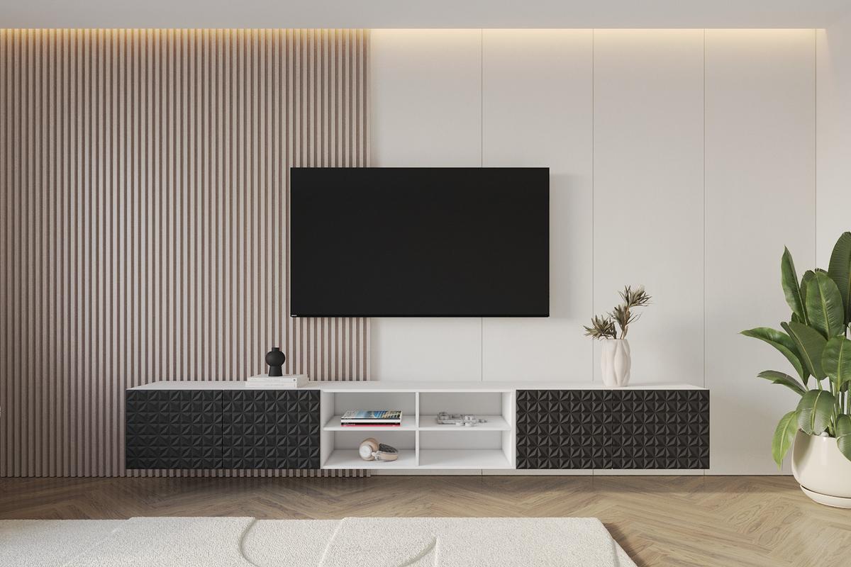 LOWBOARD VIRA-W 3x100x40x40 cm - Weiß / Schwarz - Schwarz, Holzwerkstoff (300/40/40cm) - ALTDECOR