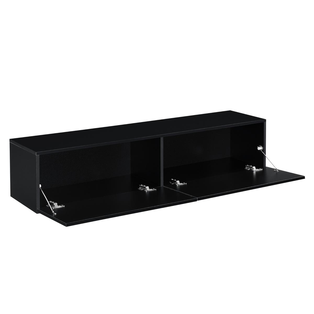 HÄNGELOWBOARD Evaton - Schwarz Hochglanz, Holzwerkstoff (140/30/33cm) - [en.casa]