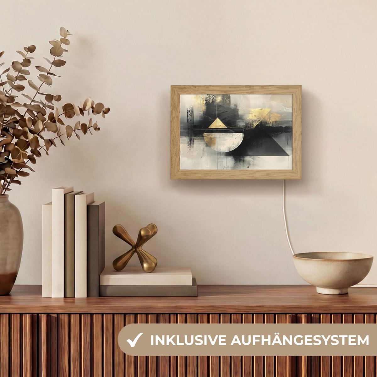 TISCHLEUCHTE Abstrakt - Schwarz - Farbe - Modern 20x15 cm - Birkefarben, Holzwerkstoff (8/20/15cm) - OnlyWow