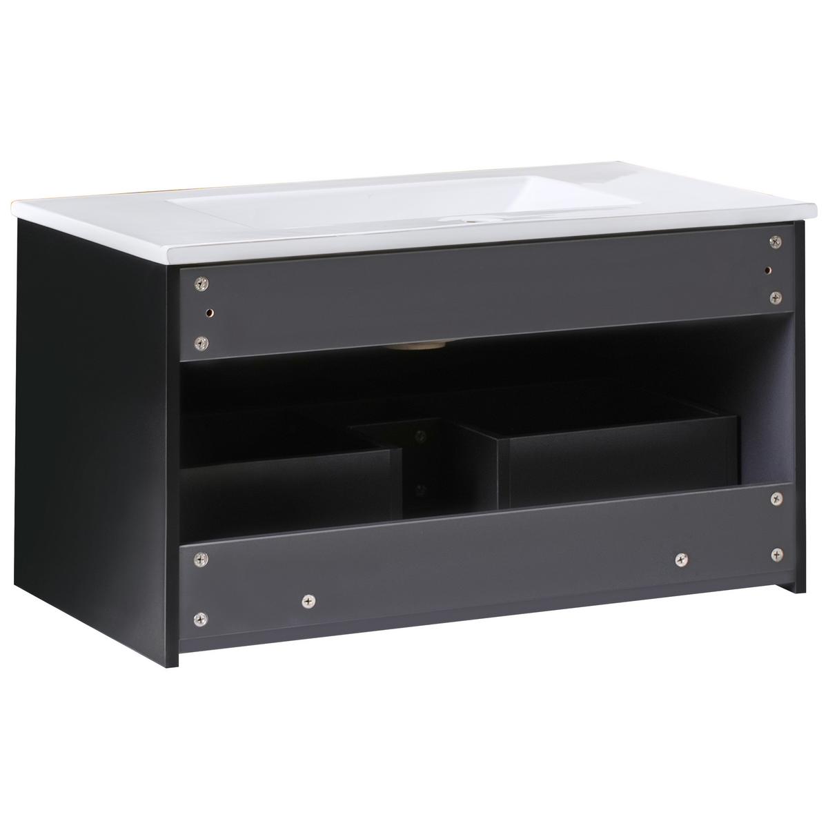 WASCHBECKENUNTERSCHRANK wandmontiertk mit Waschbecken Schwarz Bonaire - Schwarz, Holzwerkstoff (80/43/93cm) - Beliani