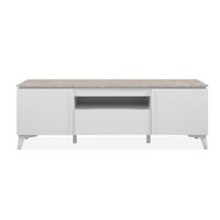 TV-MÖBEL mit 2 Türen 1 Schublade und 1 offenem Fach Dekor Travertin und Weiß 150/40/51 cm - Weiß, Holzwerkstoff (40/51/150cm) - Calicosy