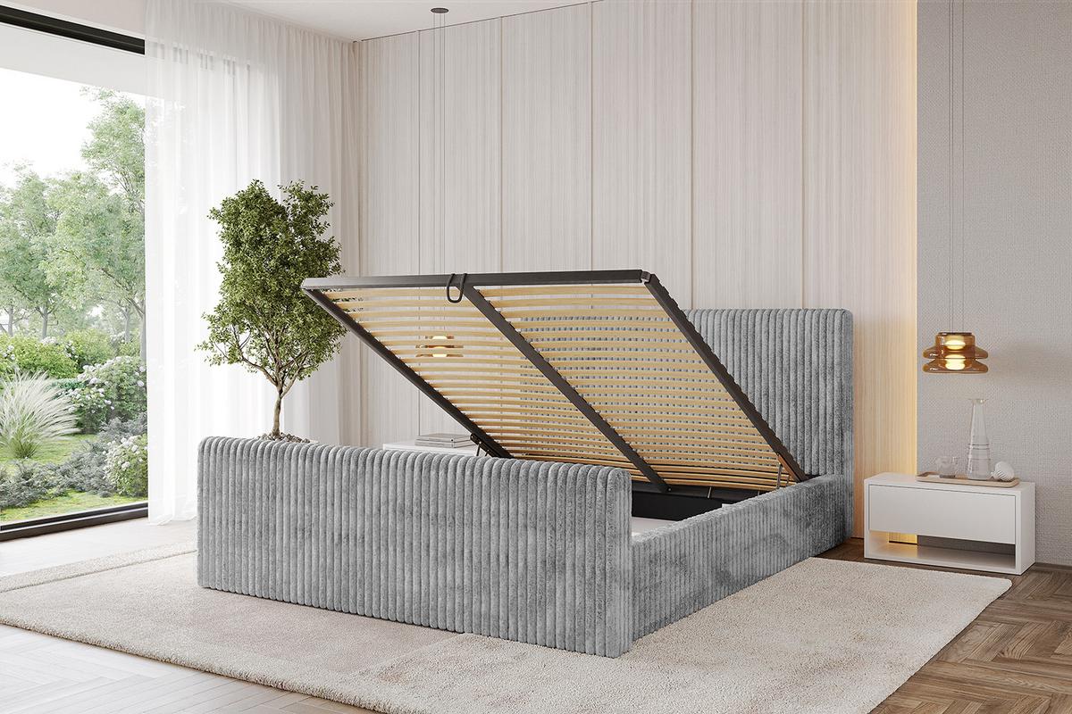 POLSTERBETT mit Bettkasten, Fußteil und Lattenrost, Boxbett mit Matratze H3/H4 - ALOVA-Z-V1 120x200 Hellgrau - Hellgrau, Holzwerkstoff/Textil (120/200cm) - ALTDECOR