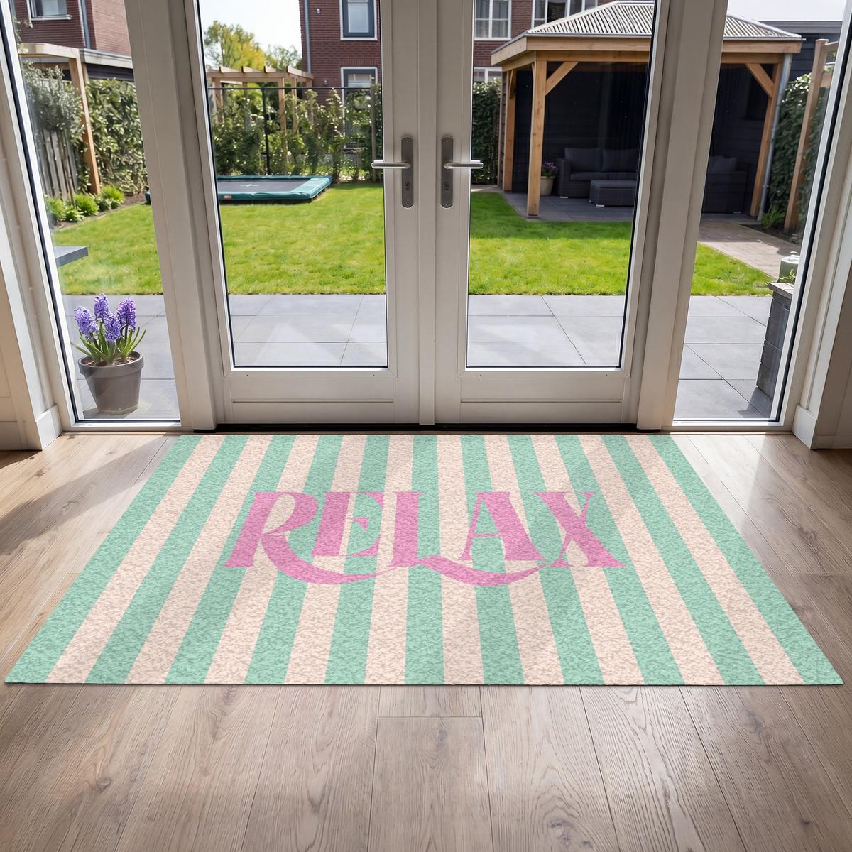 FUSSMATTE Rosa – Grün – Streifen – Entspannung 180x120 cm - Mintgrün, Kunststoff (180/0.4cm) - MuchoWow