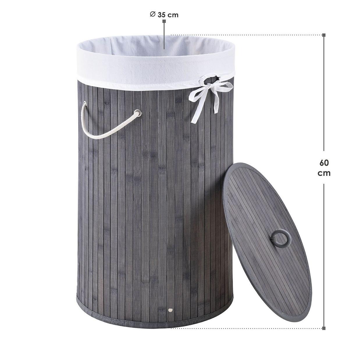 WÄSCHEKORB Curly-Round 55 L grau - Grau, Holz (35/60/35cm) - Juskys