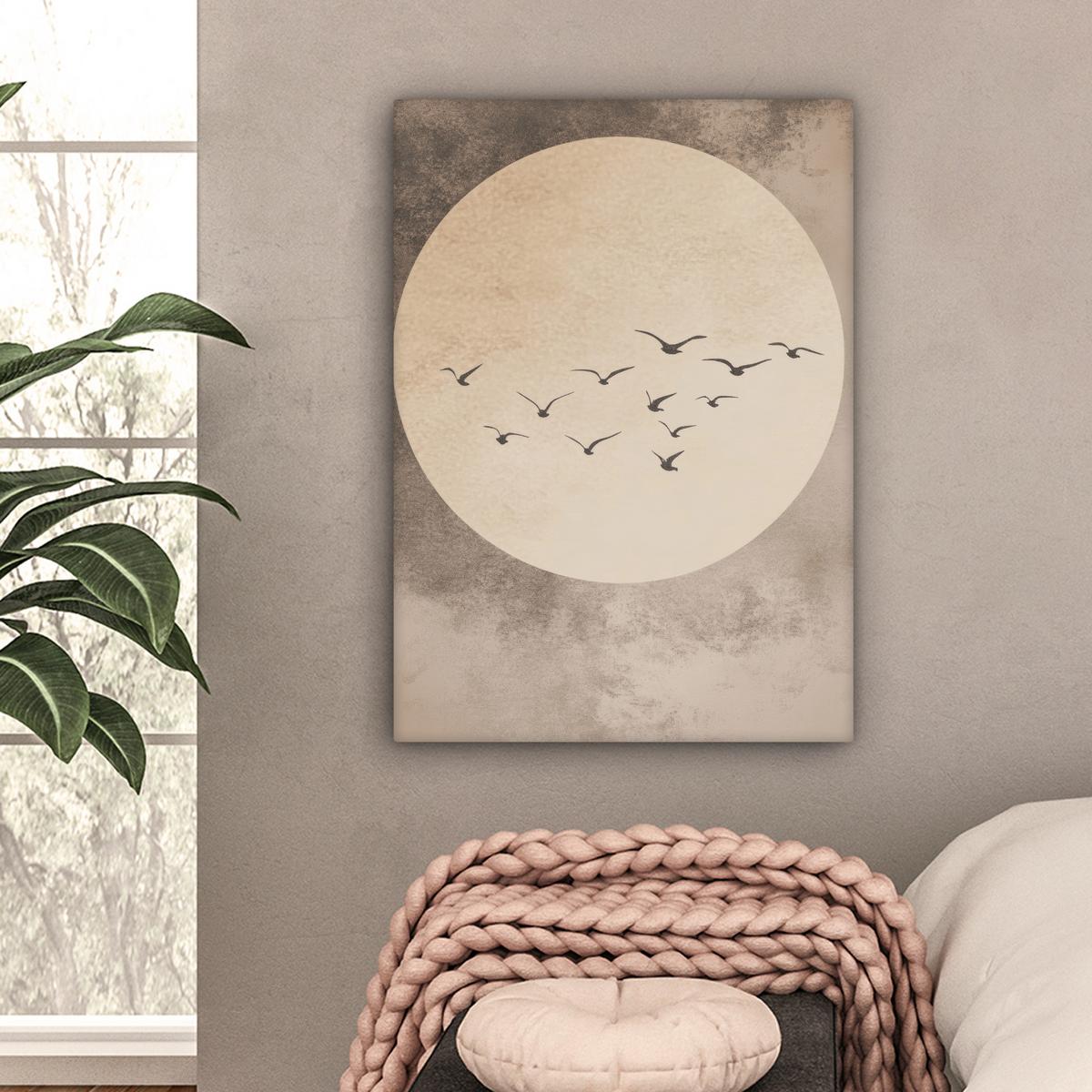 LEINWANDBILD Vogel - Beige - Japanisch Wandbild Wohnzimmer 60x80 cm - Taupe, Textil (60/80cm) - MuchoWow
