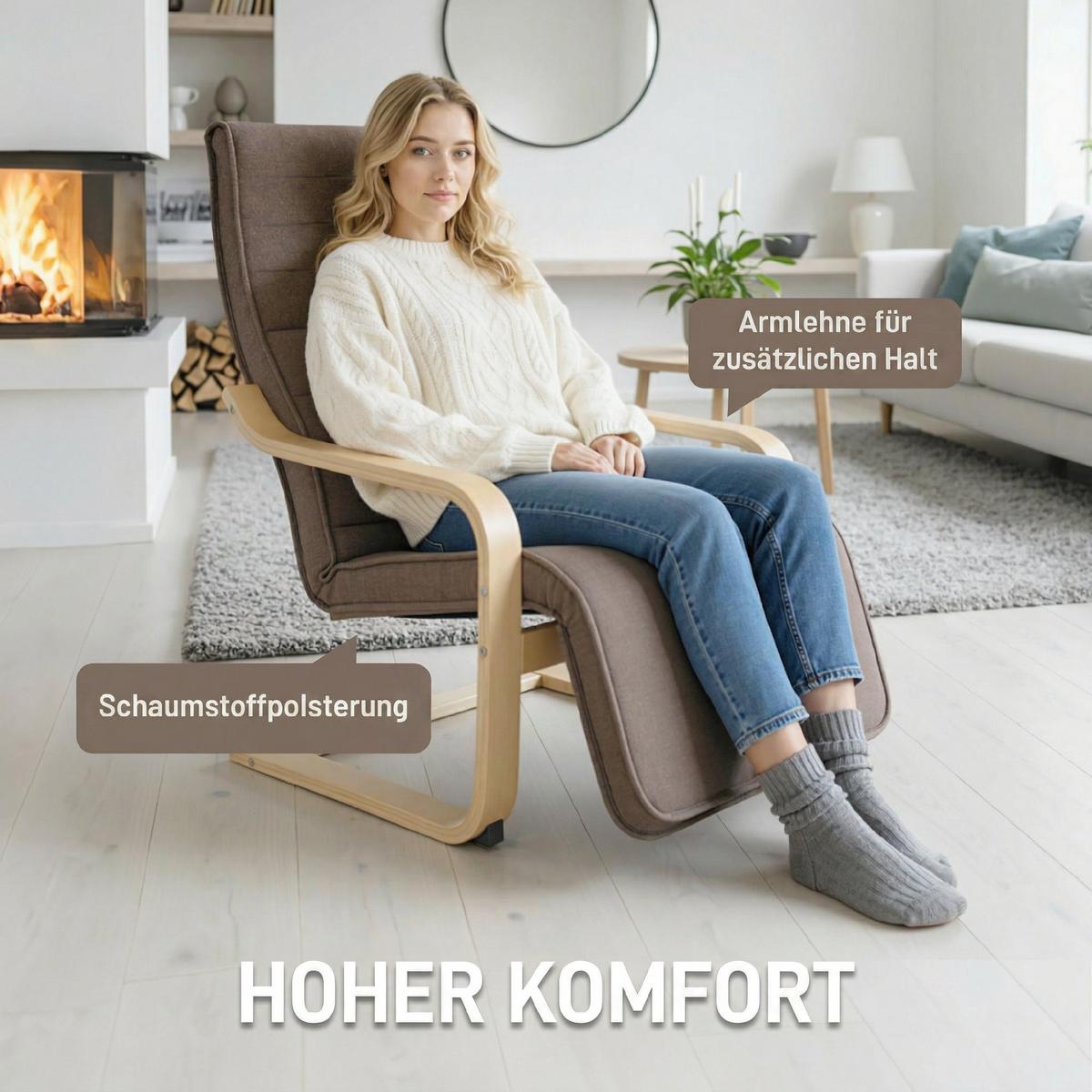 SESSEL Polyester Birkenholz Braun - Braun/Naturfarben, Holz/Birkenholz (94/100/66.5cm) - HOMCOM