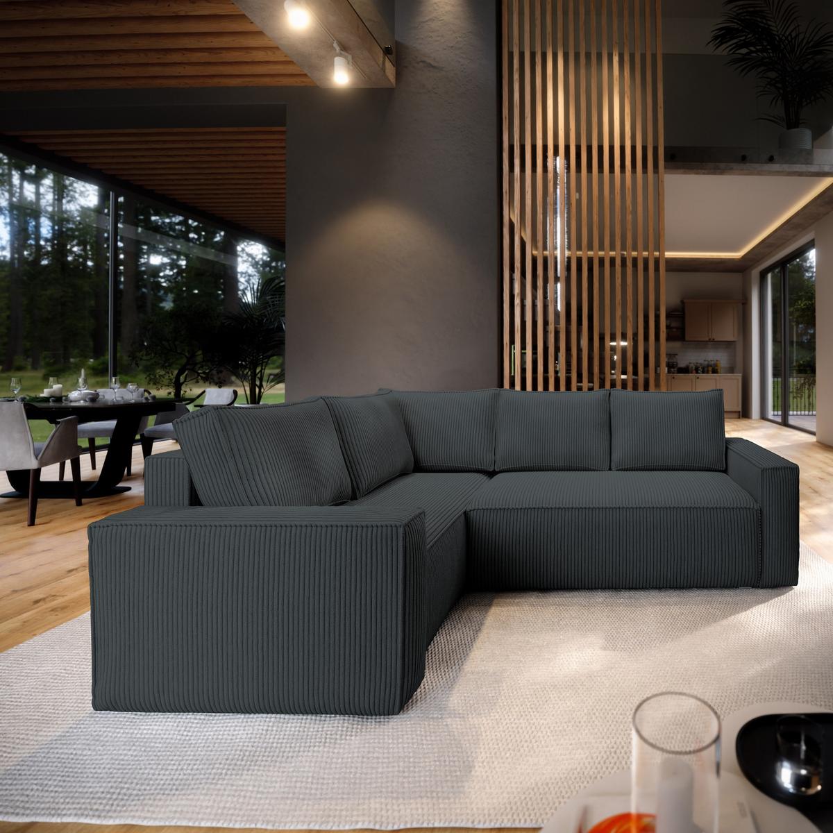 ECKSOFA ESTANO L-S Graphitfarben Kordstoff mit Schlaffunktion - Graphitfarben, Holz (230/158cm) - MASSENO