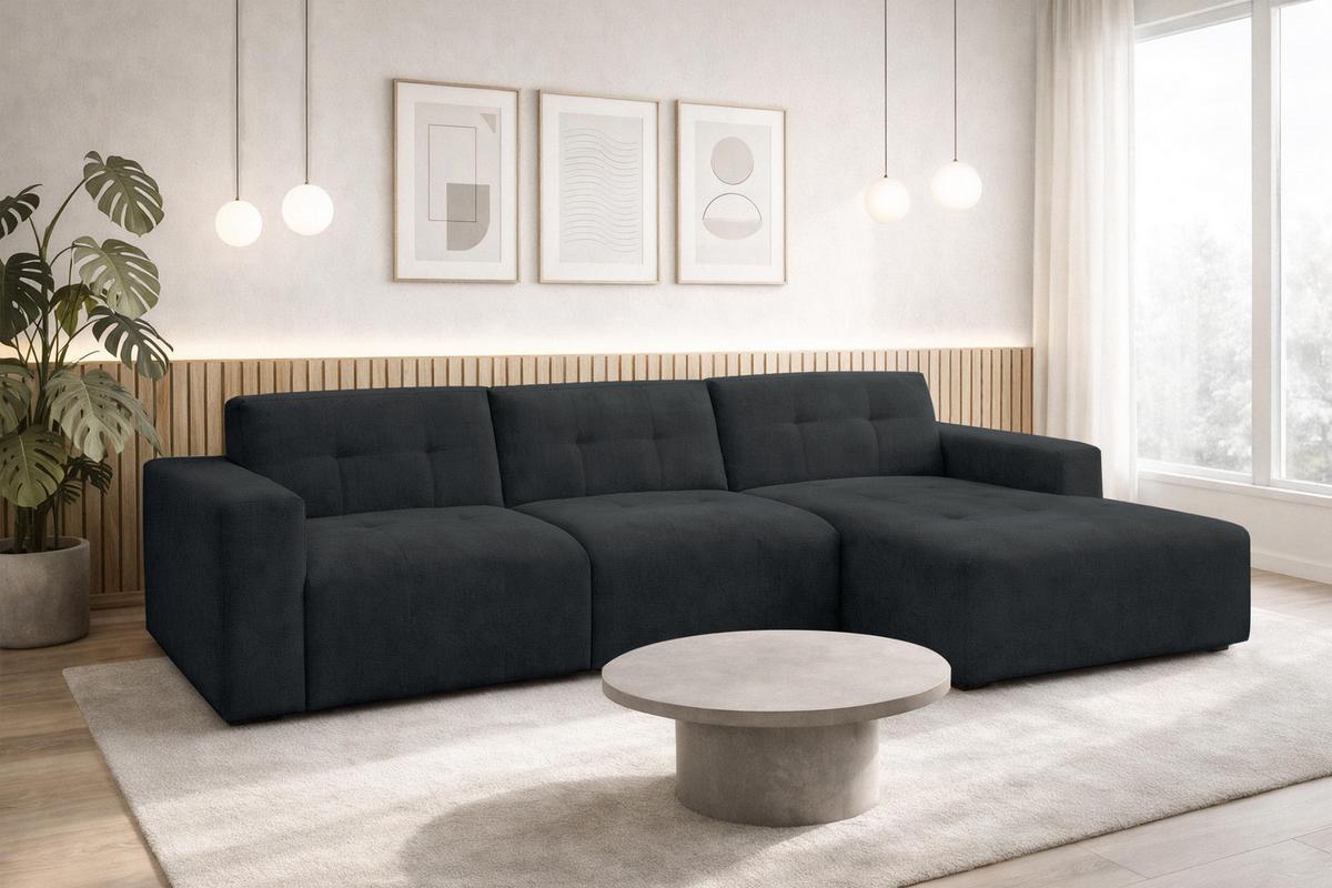 ECKSOFA L Form Corlu Schwarz 310/165/78 cm – stilvolle kleine Eckcouch Rechts - Schwarz, Kunststoff/Textil (165/310cm) - AX Living