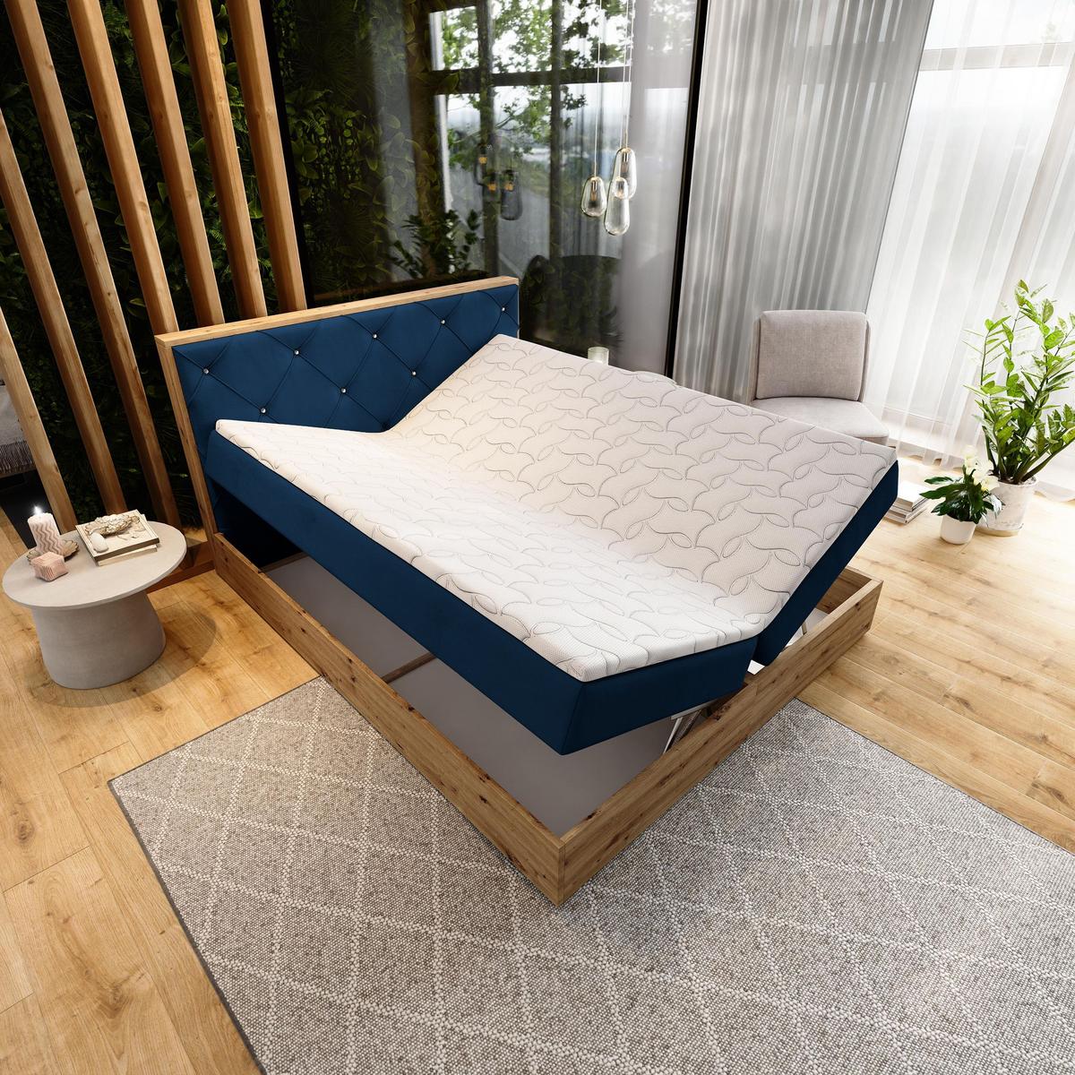 BOXBETT FOSCO 140x200 cm mit Matratze und Topper - Blau - Blau, Holz (140/200cm) - MASSENO