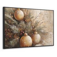 LEINWAND Bilder mit Rahmen - Weihnachten - Kugeln - Beige - Gold - 120x80 - Goldfarben, Textil (120/80cm) - MuchoWow