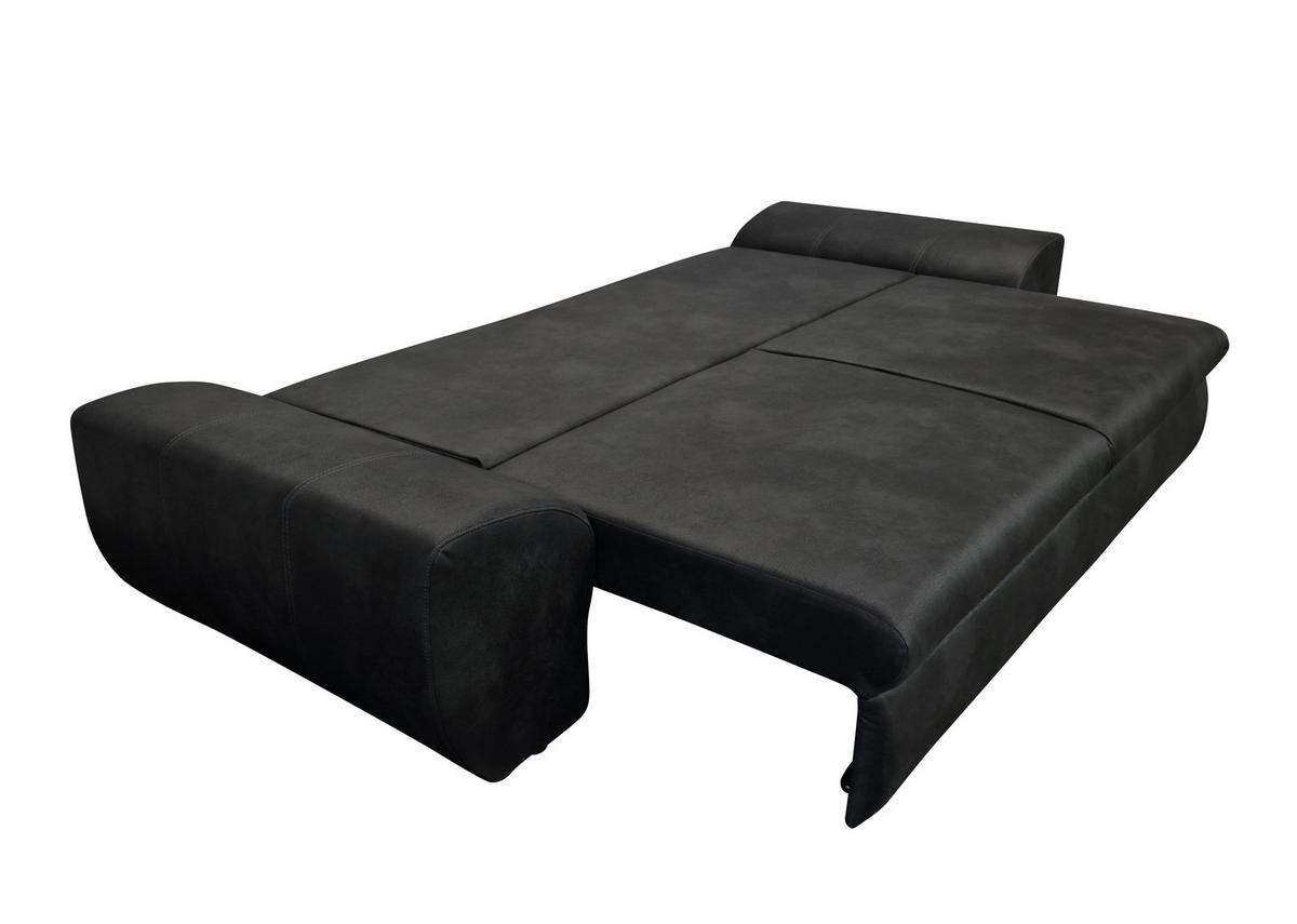 BIG-SOFA mit Schlaffunktion, Bettkasten, Wellenunterfederung B275/T98/H90 cm, Liegefläche 148x194 cm, Mikrofaser Leder-Optik Vintage Schwarz / 18010 - Schwarz, Kunststoff/Textil (275/90/98cm) - luma-home