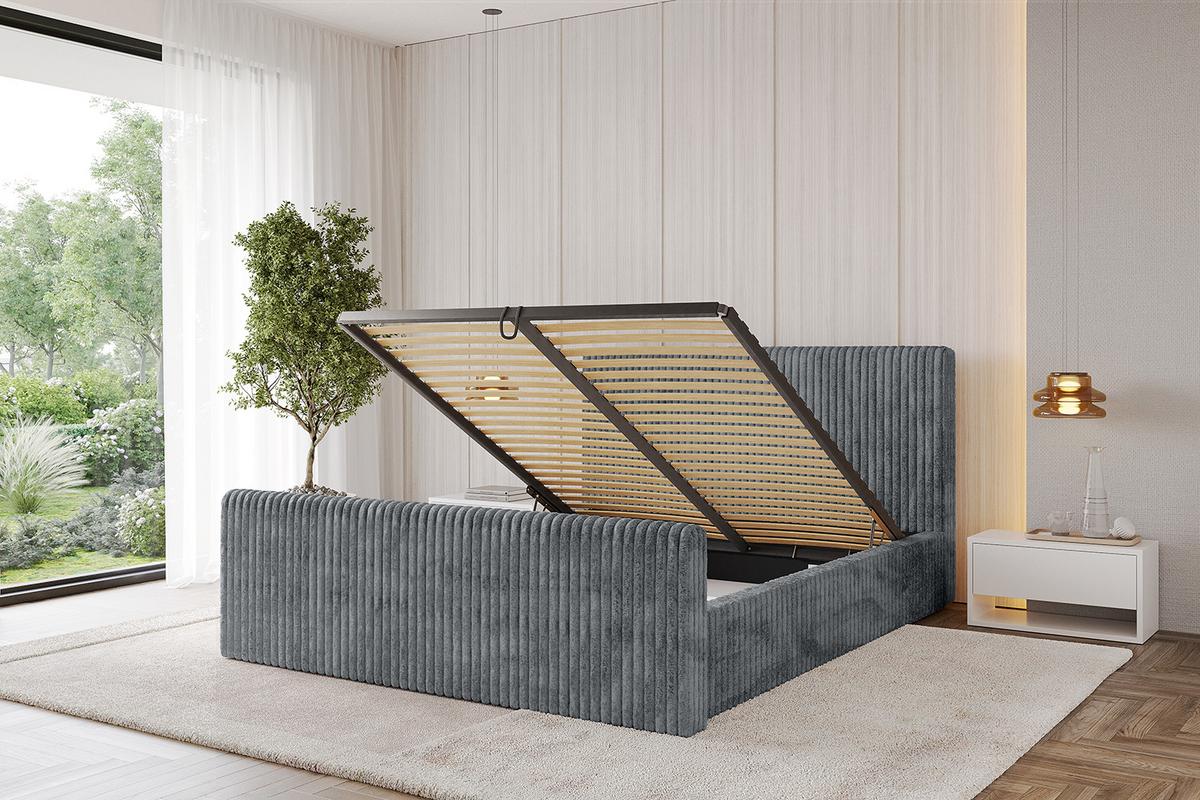 POLSTERBETT mit Bettkasten, Fußteil und Lattenrost, Boxbett mit Matratze H3/H4 - ALOVA-Z-V1 120x200 Dunkelgrau - Dunkelgrau, Holzwerkstoff/Textil (120/200cm) - ALTDECOR