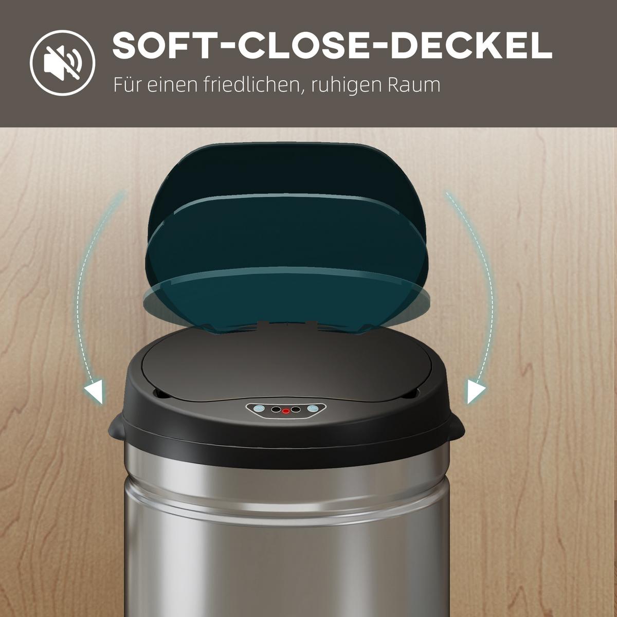 MÜLLEIMER mit Sensor 50L Edelstahl Automatischer Mülleimer mit Soft-Close-Deckel - Silberfarben, Metall (30.5/85/30.5cm) - HOMCOM