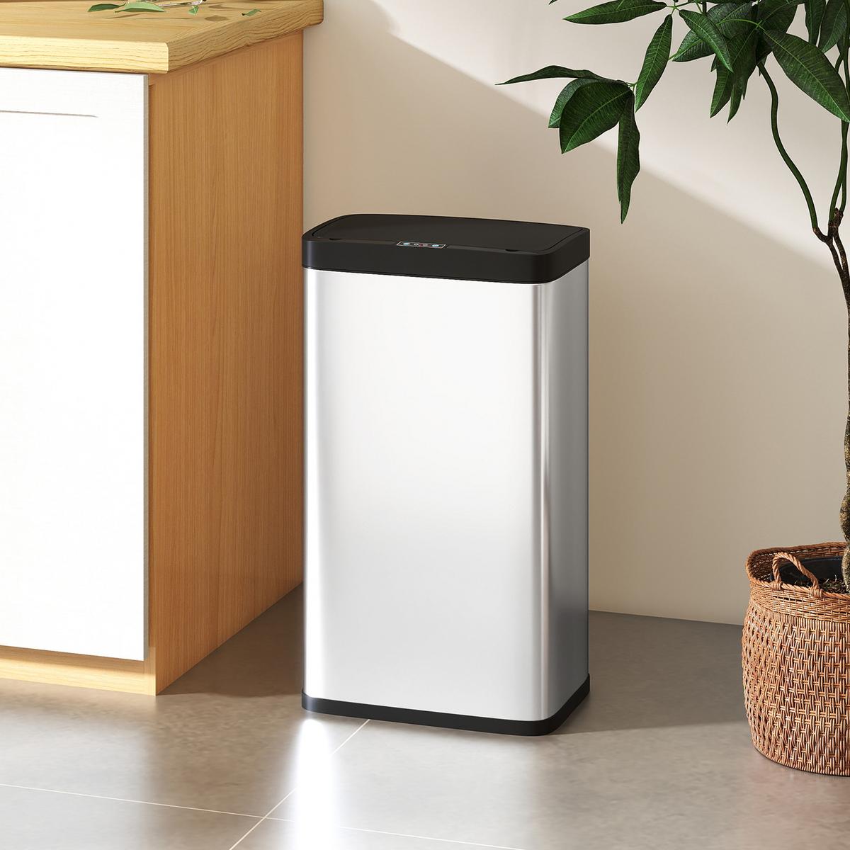 SENSOR-MÜLLEIMER Edelstahl PP ABS Silber Schwarz - Silberfarben, Metall (25.5/67.5/38cm) - HOMCOM