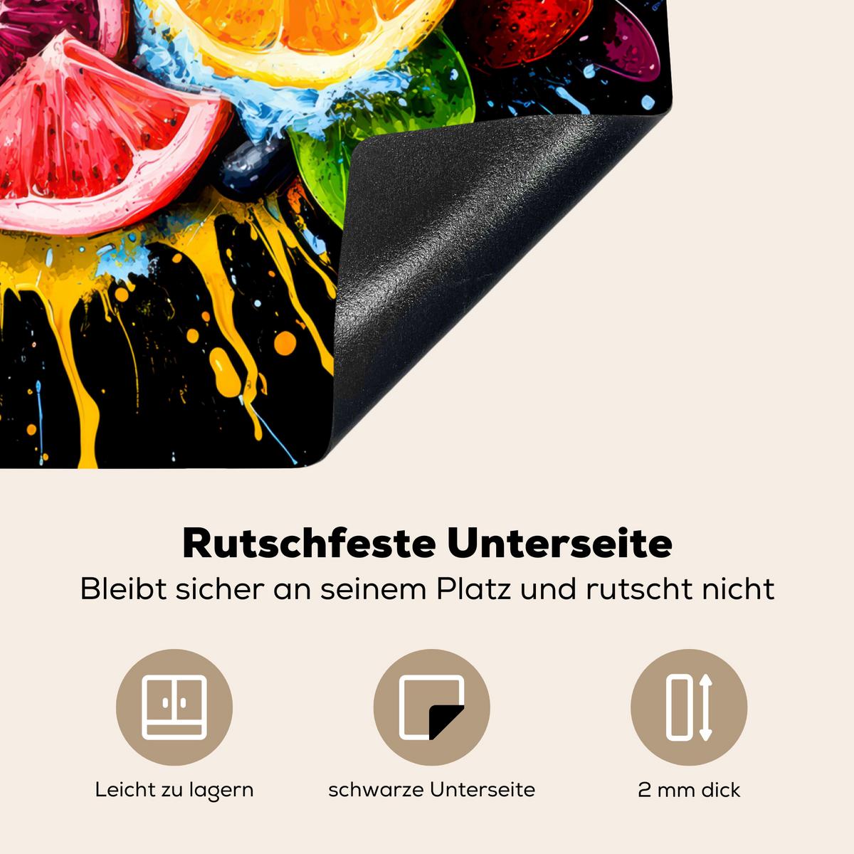 HERDABDECKPLATTE Obst - Graffiti - Bunt - Orange - Erdbeere - Abstrakt Abdeckung Ceranfeld 58.3x51.3 cm - Orange, Kunststoff (58.3/51.3/0.2cm) - MuchoWow