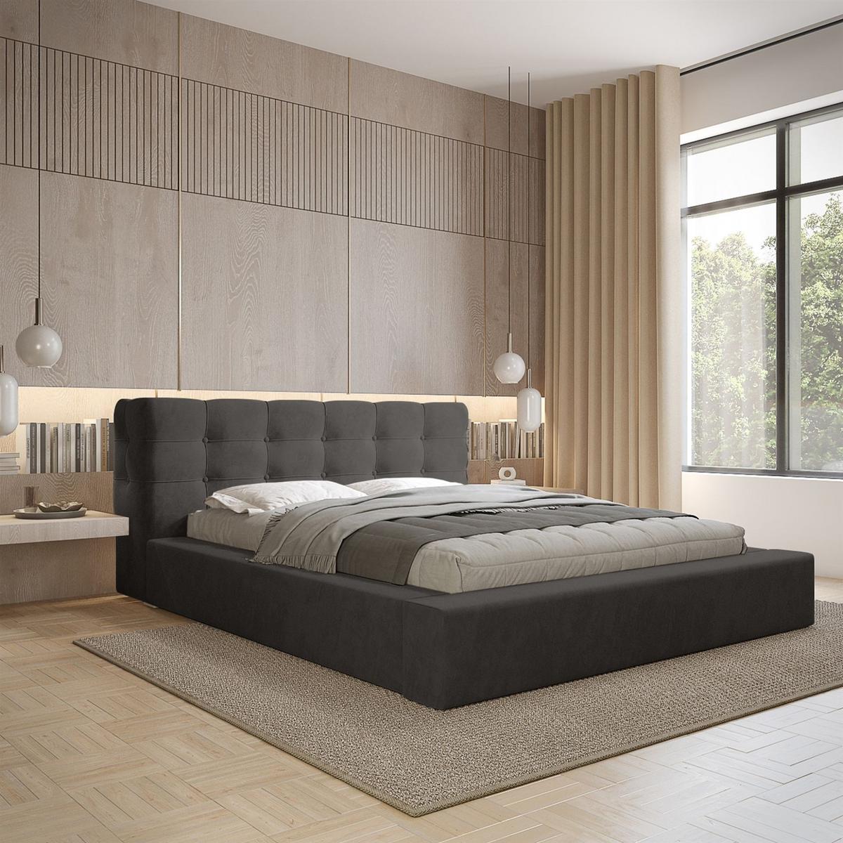 POLSTERBETT Antonio Stoff Ditra - Anthrazit, Holzwerkstoff/Textil (180/200cm) - Fun Möbel