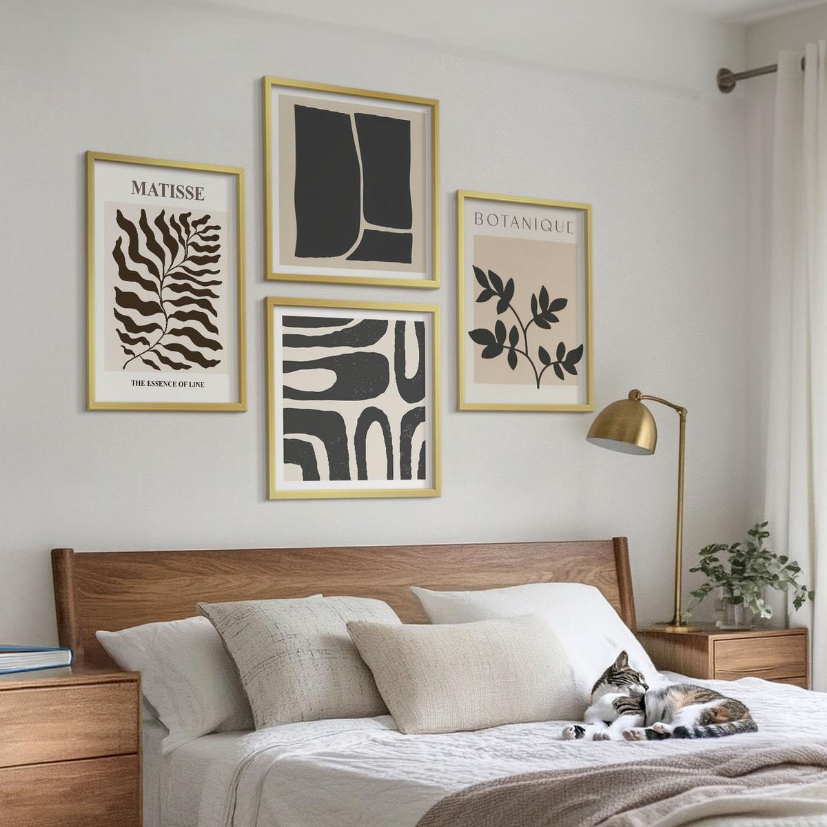 BILDER SET 4er Set - 50x50 cm & 40x60 cm Goldrahmen - Minimalistische Pflanzenposter - Goldfarben, Kunststoff (50/50cm) - TULUP