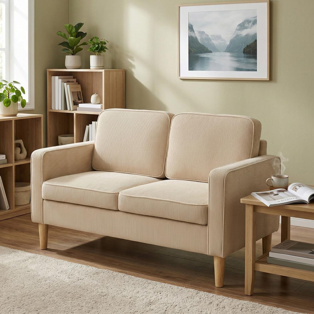2-SITZER-SOFA Polyester Beige - Beige/Naturfarben, Holz/Textil (63/79/117cm) - HOMCOM