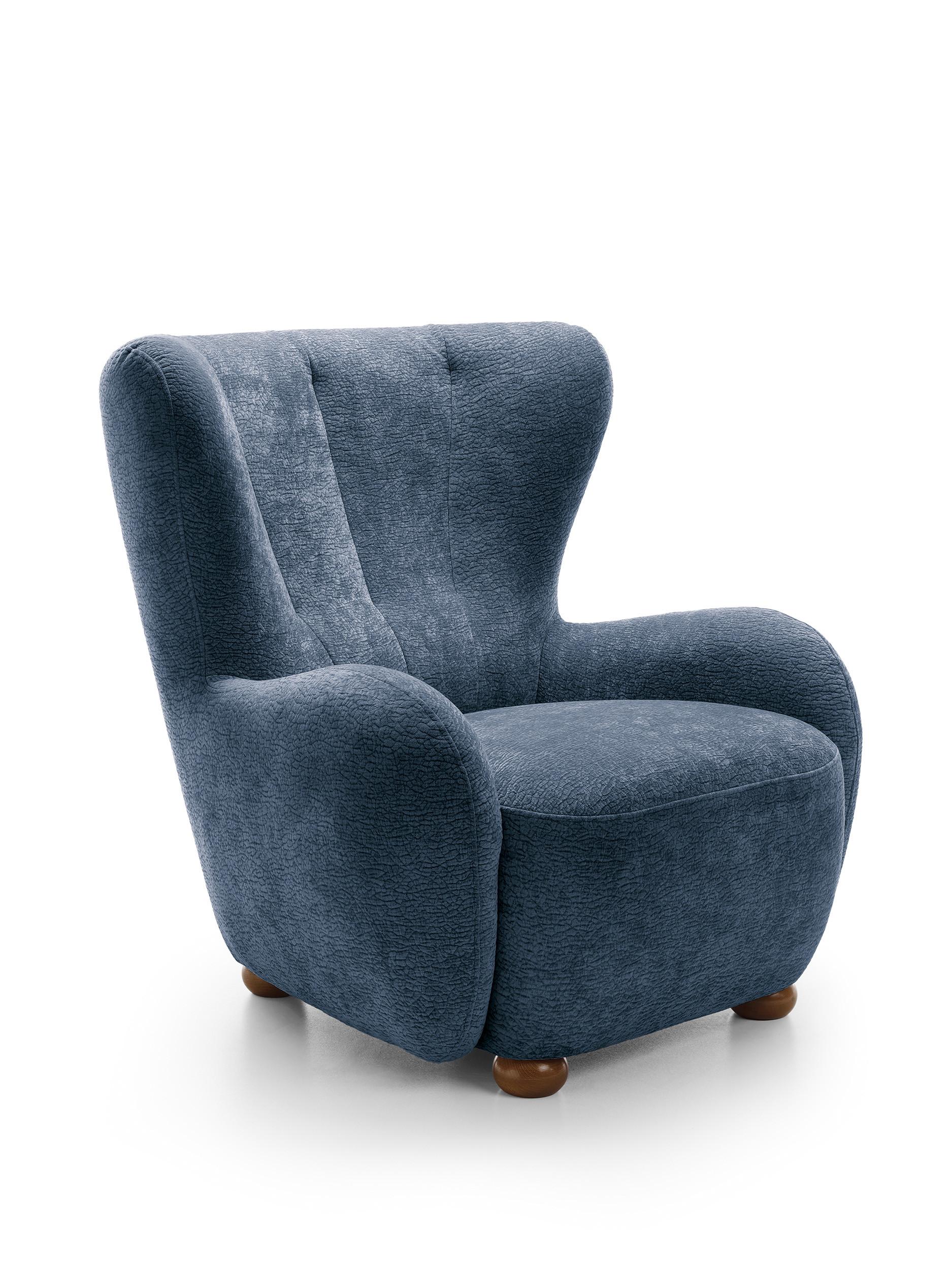 SESSEL MIST, Polstersessel Klassisch Loungesessel, Chenille-Stoff Blau - Blau, Holz/Holzwerkstoff (88/91/100cm) - MASSENO