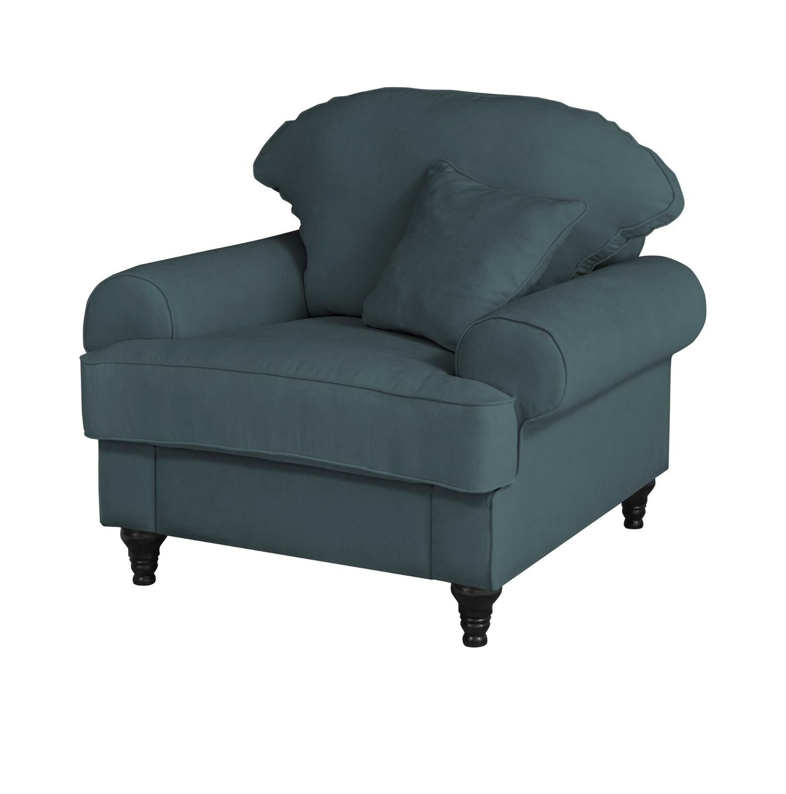 SESSEL blaugrün Landhaus, Loungesessel 110 cm - Dunkelgrün/Braun, Holz/Textil (110/95/100cm) - Furn.Design