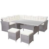 POLY-RATTAN-GARNITUR Hellgrau - Hellgrau, Kunststoff - MCW