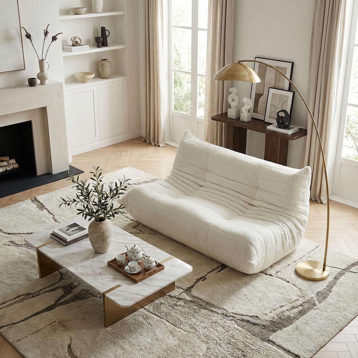 SITZSACK 2-Sitzer Ergonomischer aus Chenille & Memory-Schaum, Montagefrei - Beige, Textil (127/83/99cm) - Urban Meuble