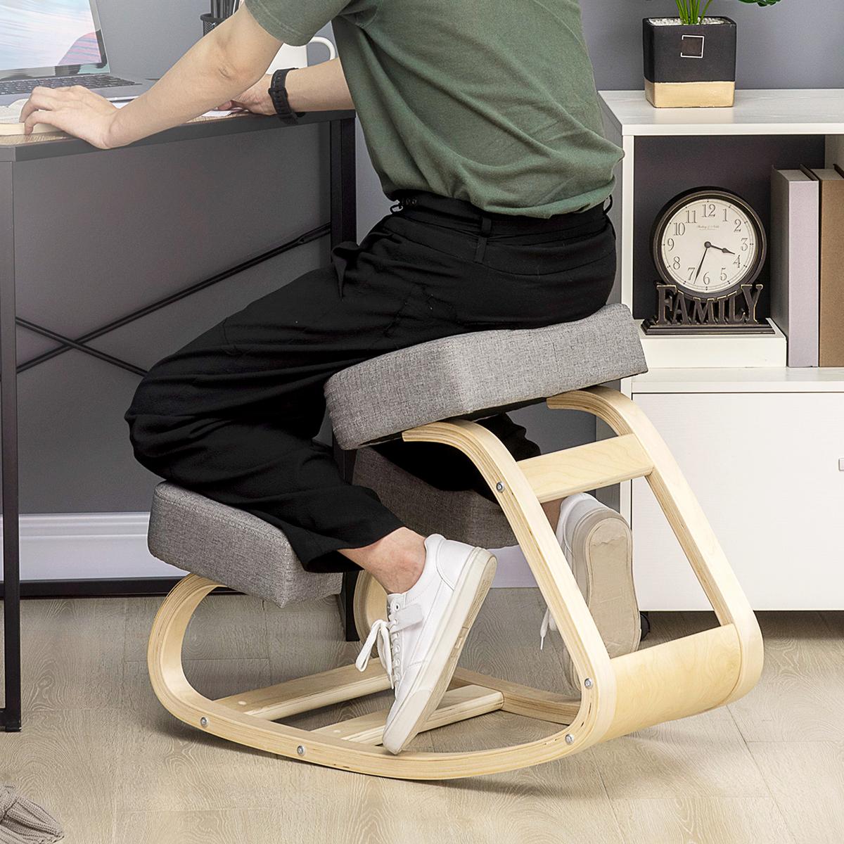 KNIESTUHL, ergonomischer Sitzhocker, Polsterhocker, 120 kg belastbar, Grau - Grau, Holz/Textil (51/58/69cm) - Vinsetto