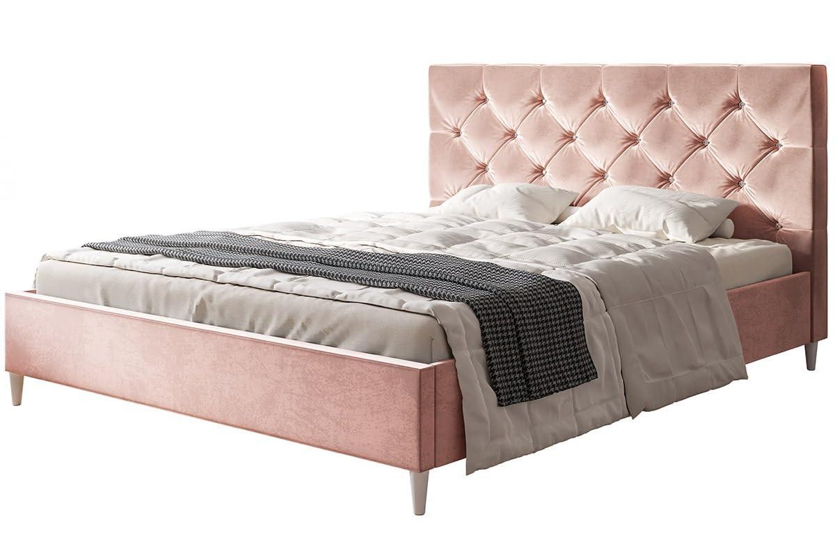 POLSTERBETT LUX Boston mit Kopfteil, 140 x 200 cm, Doppelbett mit Lattenrost aus Holz, Velourstoff Rosa, Füße in Farbe: Weiß - Pink, Holz/Textil (140/200cm) - Alpi-Möbel