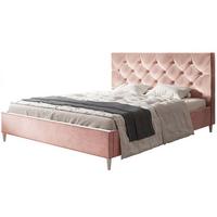 POLSTERBETT LUX Boston mit Kopfteil, 140 x 200 cm, Doppelbett mit Lattenrost aus Holz, Velourstoff Rosa, Füße in Farbe: Weiß - Pink, Holz/Textil (140/200cm) - Alpi-Möbel