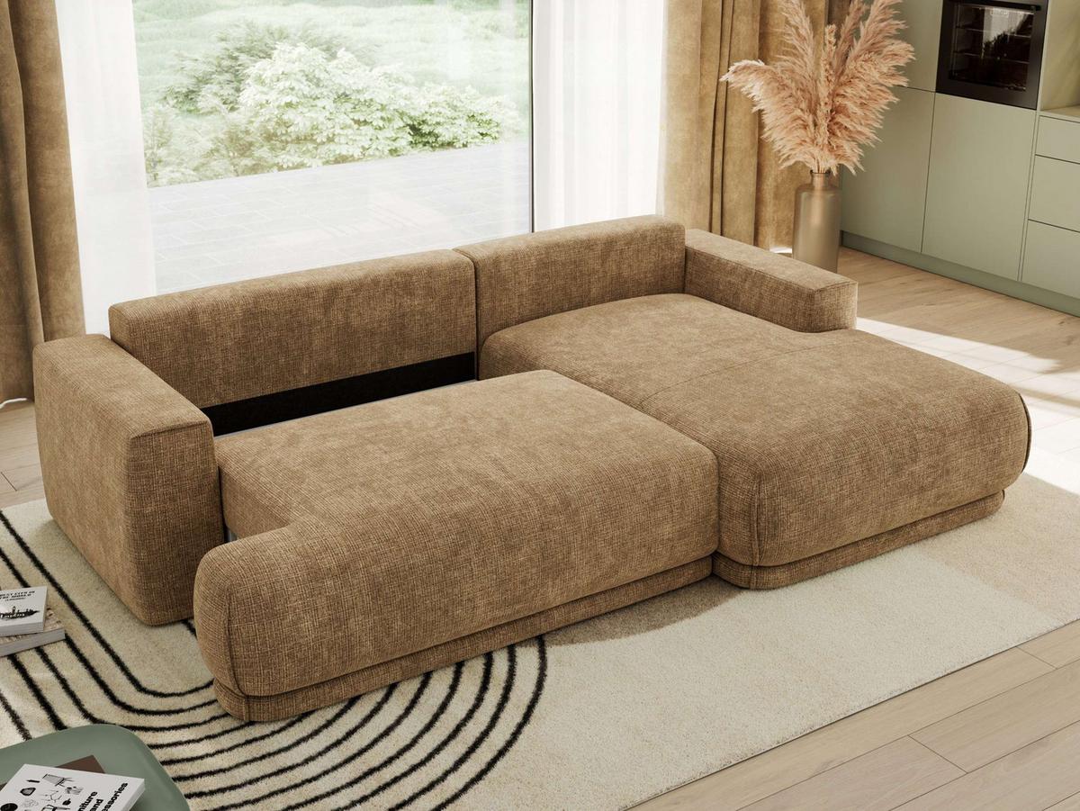 ECKSCHLAFSOFA RINA L Hellbraun Schenille grob gewebt - rechts - Hellbraun/Schwarz, Kunststoff/Textil (170/267cm) - MKS