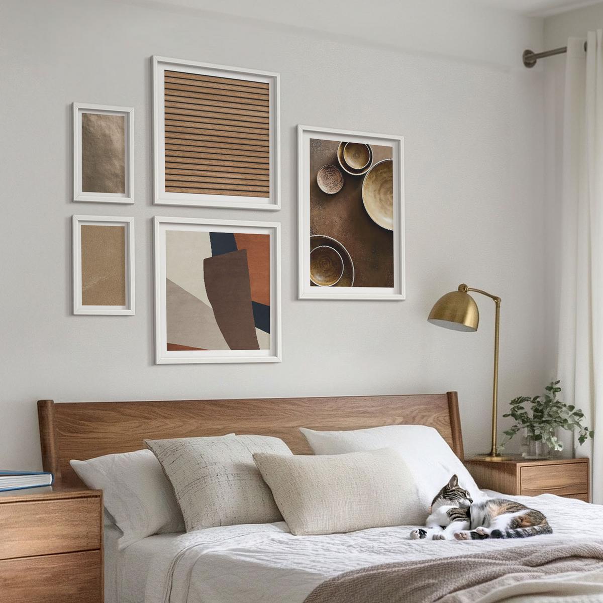 BILDER SET 5er Set - 50x50 cm & 20x30 cm & 40x60 cm Weißer Rahmen - Moderne Steinstrukturen - Weiß, Kunststoff (40/60cm) - TULUP